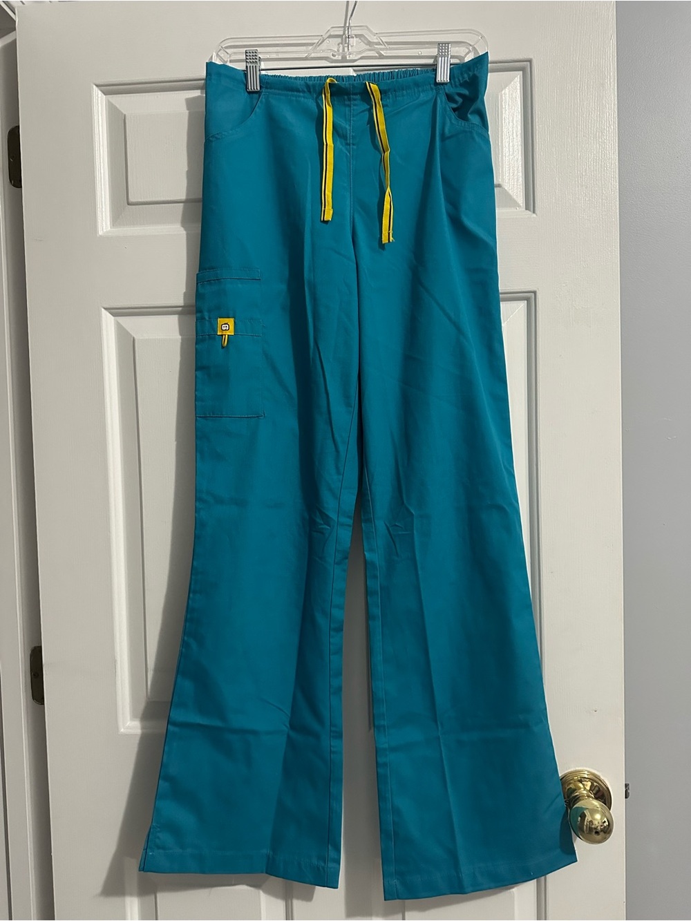 WonderWink Teal Scrub Pants with Yellow Drawstring